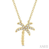 1/10 Ctw Palm Tree Round Cut Diamond Petite Fashion Pendant With Chain in 10K Yellow Gold